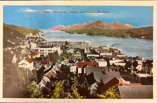 Ketchikan, Alaska - Tongans Narrows - 1940s Linen Postcard