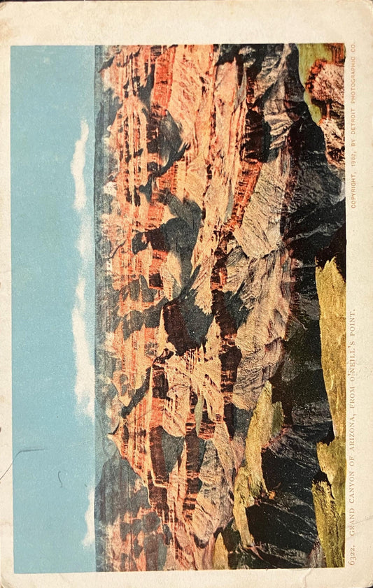 Grand Canyon of Arizona - O'Neill's Point -  Copyright, 1902, by Detroit Photographic Co. - Vintage Postcard