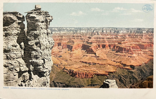 Eroded Column. Near O'Neill's Point, Grand Canyon, Arizona -  Copyright. 1902 by Detroit Photographic Co. - Vintage Postcard