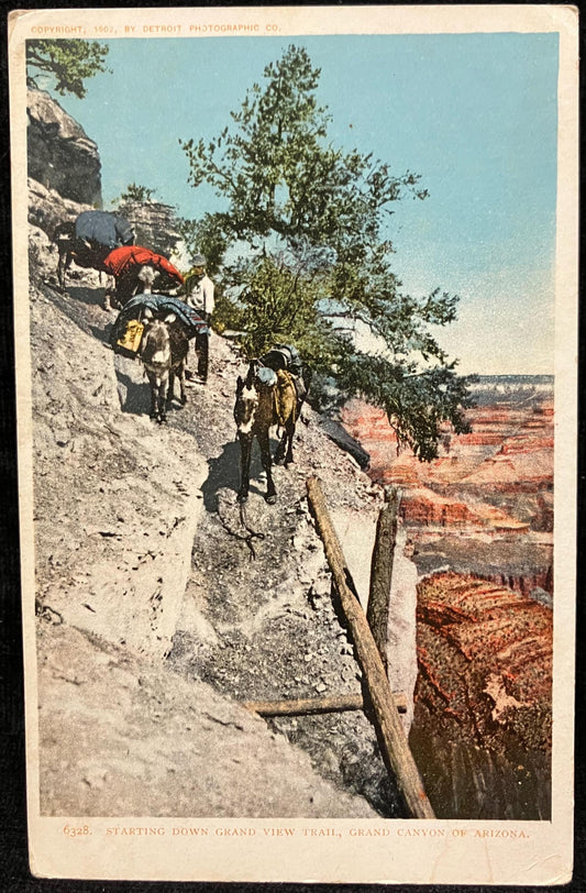 Starting Down Grand View Trail - Grand Canyon - Arizona - Vintage Postcard