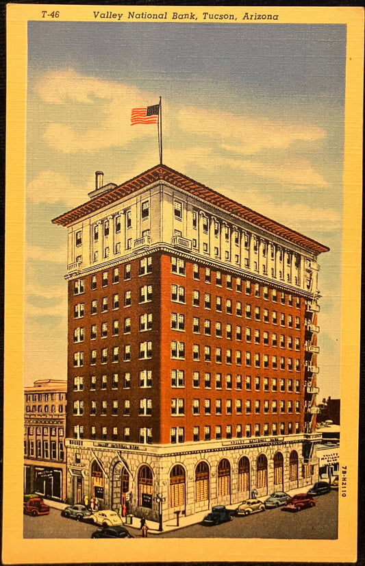 Valley National Bank - Tucson, Arizona - 1940s Linen - Bank Postcard