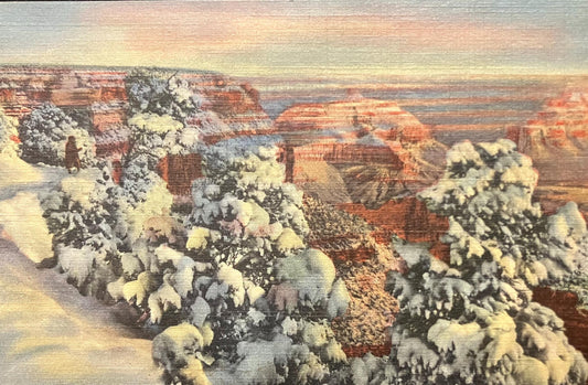 Grand Canyon in the Winter - Arizona - 1940s Linen Postcard