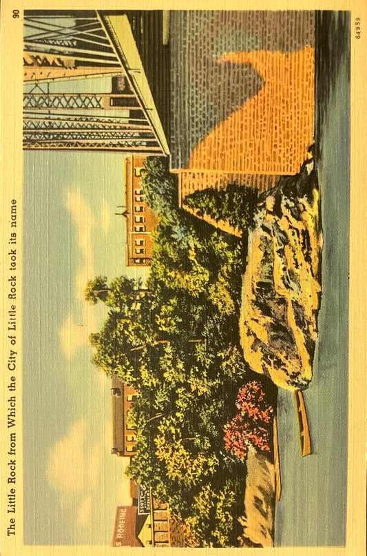 The Little Rock from Which the City of Little Rock took its name - Arkansas - 1940s Linen Postcard