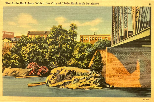 The Little Rock from Which the City of Little Rock took its name - Arkansas - 1940s Linen Postcard