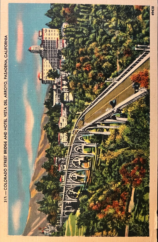 Colorado Street Bridge - Arroyo Seco - Pasadena, California - 1940s Linen - Bridge Postcard