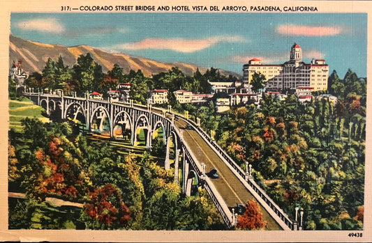 Colorado Street Bridge - Arroyo Seco - Pasadena, California - 1940s Linen - Bridge Postcard