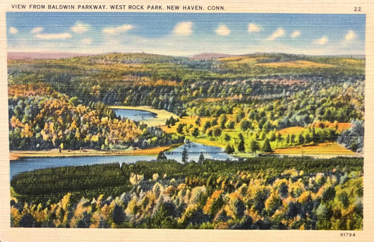 View from Baldwin Parkway - West Rock Park - New Haven, Connecticut - 1940s Linen Postcard
