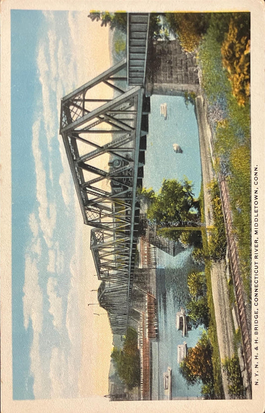 N. Y. N. H. & H. Bridge - Connecticut River, Middletown, Conn. - Vintage Bridge Postcard