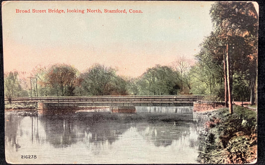 Brand Street Bridge - looking North - Stamford, Conn. - Vintage Bridge Postcard