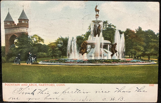 Fountain and Arch - Hartford, Connecticut - Vintage Postcard