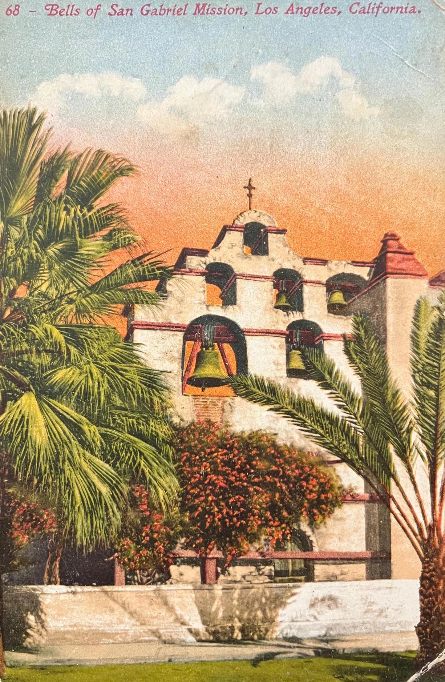 Bells of San Gabriel Mission, Los Angeles, California - Vintage Mission Postcard