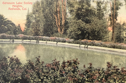 Geranium Lake Smiley Heights, Redlands, California [TYPO: "Geranuim"] - Vintage Postcard