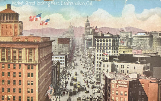 Market Street looking West, San Francisco, California - Vintage Postcard