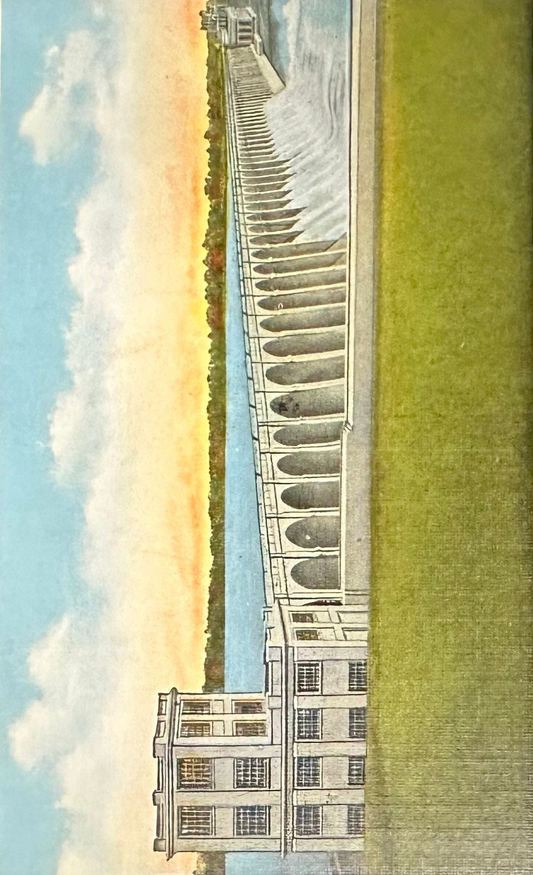 Wilson Dam from North Bank - Muscle Shoals - Florence, Alabama - Linen Vintage Postcard