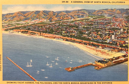 General View of Santa Monica, California - Yacht Harbor, the Palisades, and the Santa Monica Mountains… - Spence Air Photos - Postcard