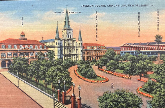 Jackson Square and Cabildo, New Orleans, Louisiana - Vintage New Orleans Postcard