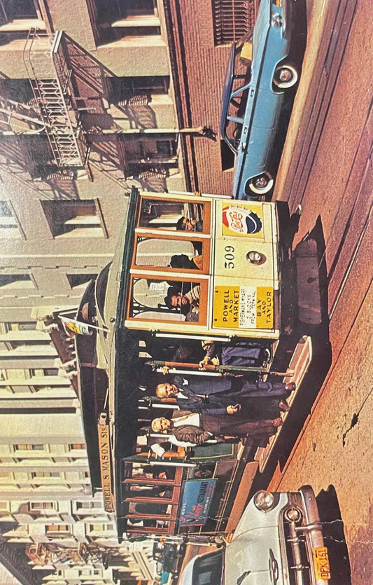 World Famous San Francisco Cable Car, City of the Golden Gate, with Clanging Cable Cars, California - Vintage Transportation Postcard