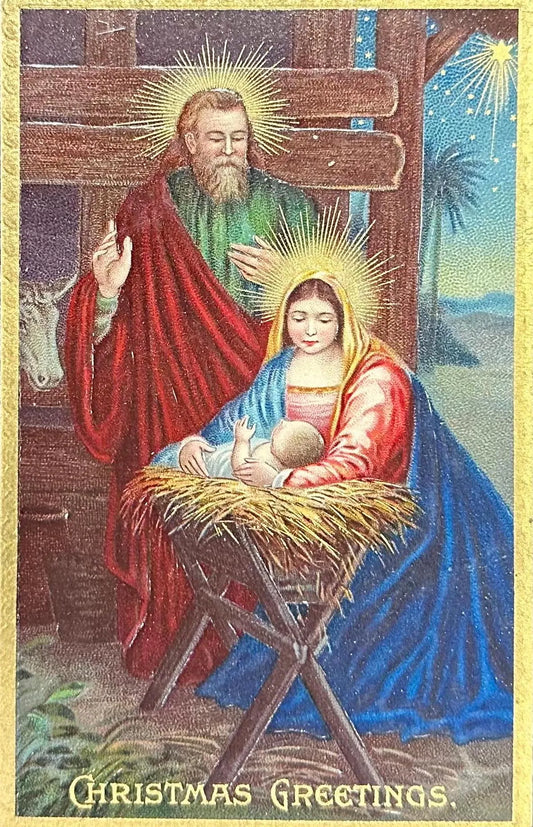 Holy Family - Christmas Greetings - Vintage Christmas Postcard 1900's