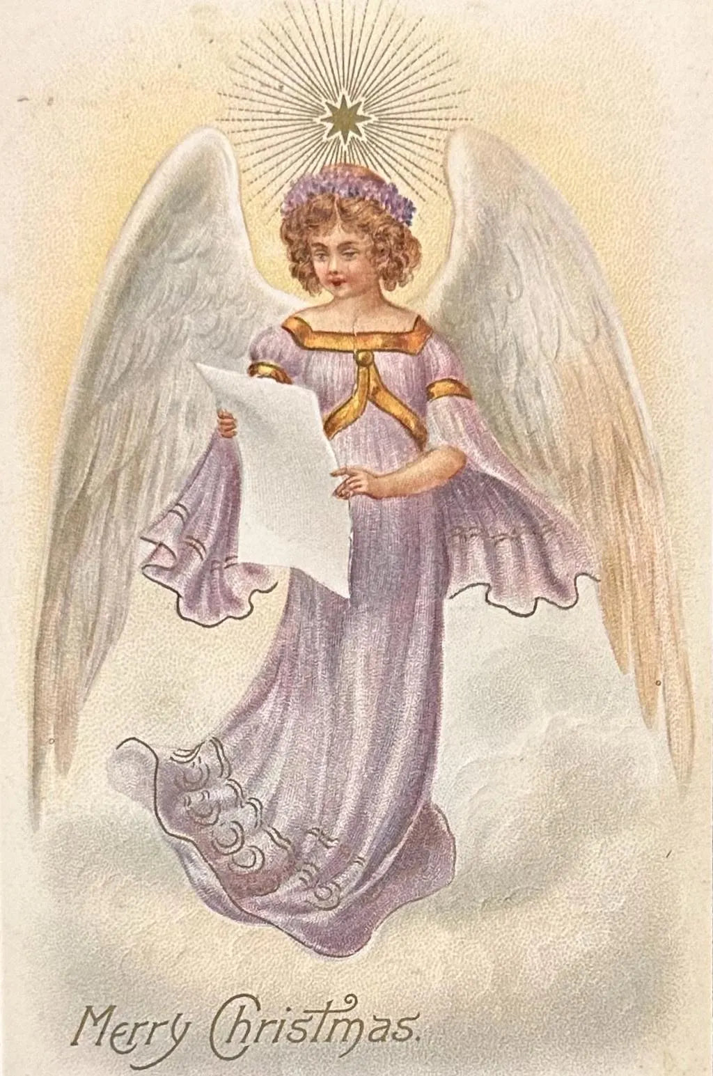 Beautiful Angel - Merry Christmas - Vintage 1910 Postcard