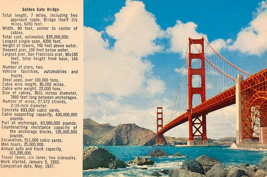 Facts about the Golden Gate Bridge in San Francisco, California - Vintage Bridge Postcard