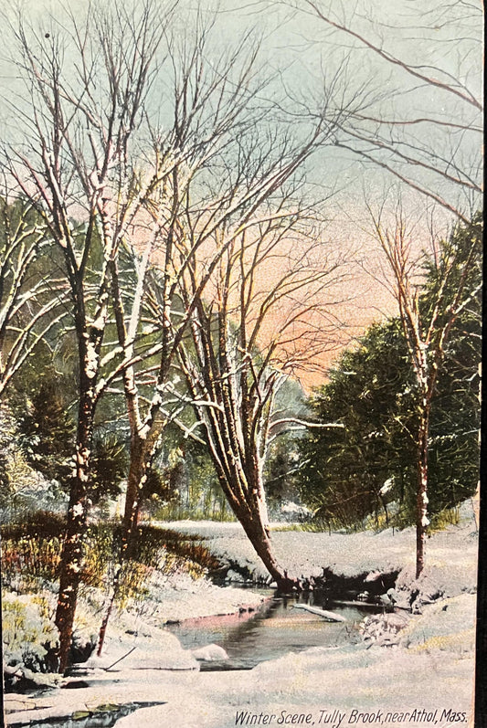 Winter Scene, Tully Brook, near Athol, Massachusetts - Vintage Massachusetts Postcard