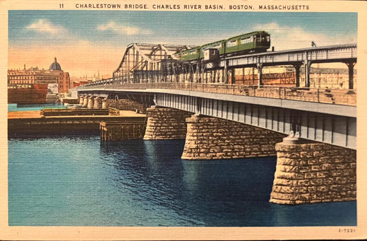 Charlestown Bridge, Charles River Basin, Boston, Massachusetts - Vintage Postcard