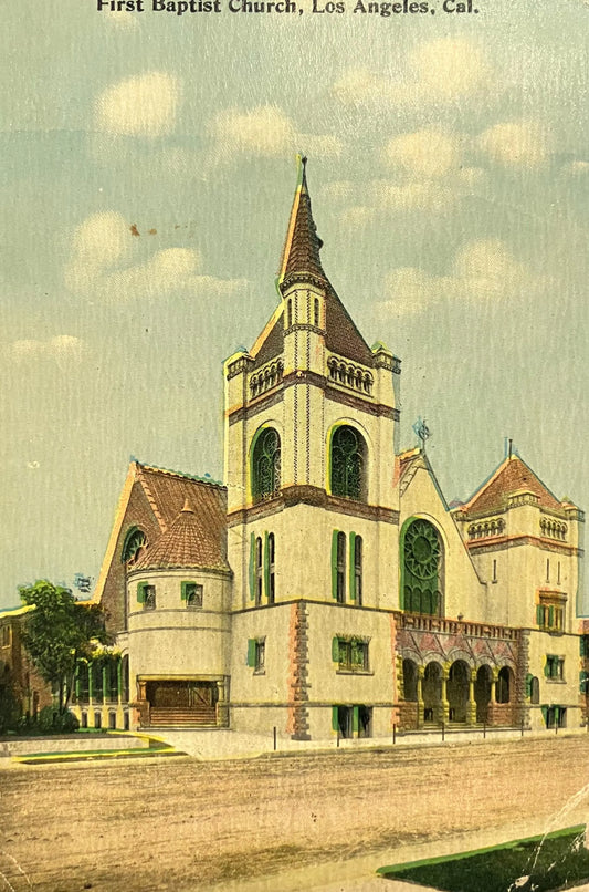 First Baptist Church, Los Angeles, California - Vintage 1910s Church Postcard