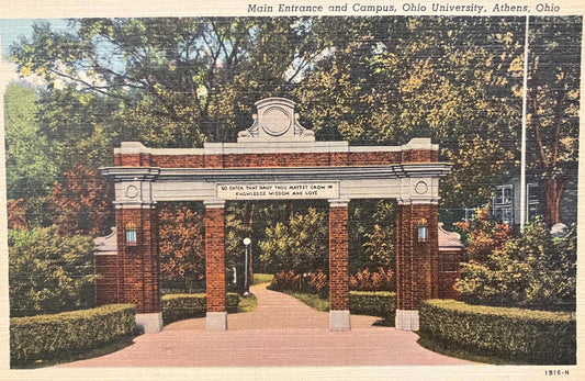 Main Entrance and Campus, Ohio University, Athens, Ohio - Vintage University Postcard