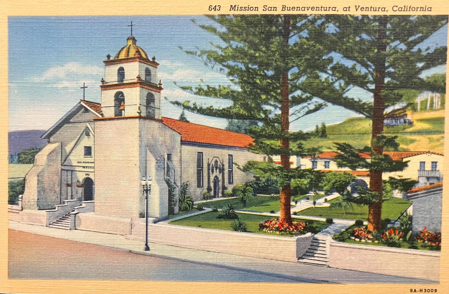 Mission San Buenaventura, at Ventura, California - Vintage Mission Postcard