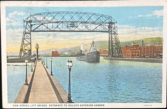 New Aerial Lift Bridge, Entrance to Duluth - Superior Harbor, Minnesota - Vintage Postcard