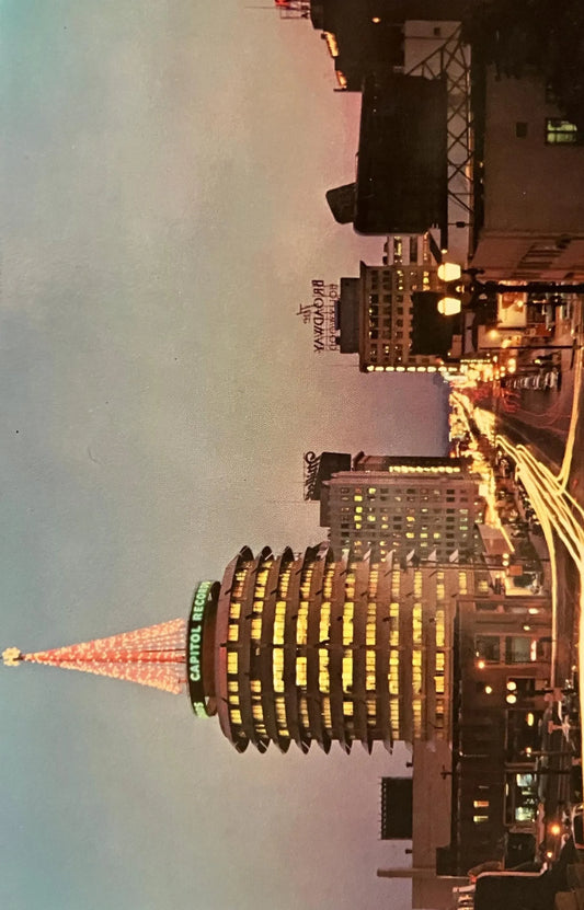 Looking Down Vine Street in Hollywood, California - Photo: Frank J. Thomas - Vintage Postcard