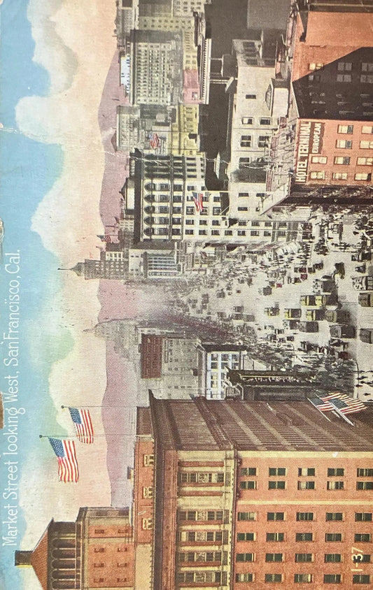 Market Street looking West, San Francisco, California - Vintage Postcard