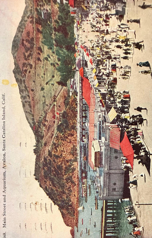 Main Street and Aquarium, Avalon, Santa Catalina Island, California - Vintage Postcard