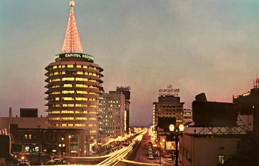 Looking Down Vine Street in Hollywood, California - Photo: Frank J. Thomas - Vintage Postcard