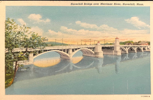 Haverhill Bridge over Merrimack River, Haverhill, Massachusetts - Vintage Bridge Postcard