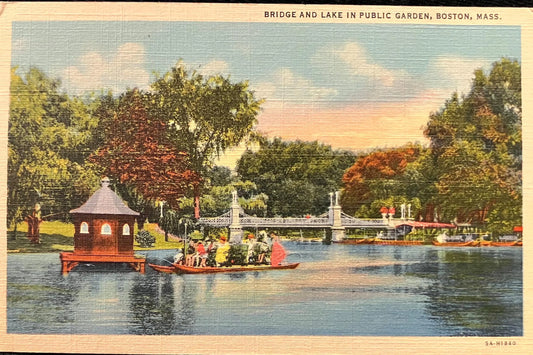 Bridge and Lake in Public Garden, Boston, Massachusetts -  Vintage Postcard