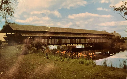 Covered Bridge Double Lane and Pedestrian Walk at Shelburne Museum in Shelburne, Vermont - Vintage 1950s Bridge Postcard