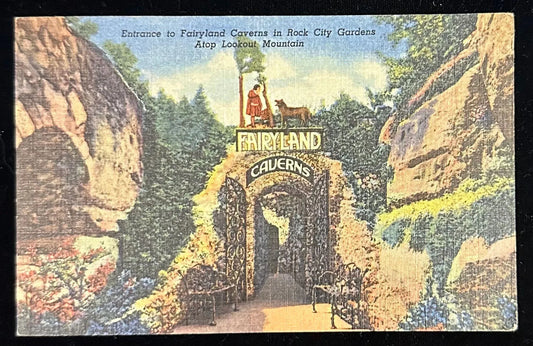 Entrance to Fairyland Caverns in Rock City Gardens, Atop Lookout Mountains, Georgia - Vintage Postcard