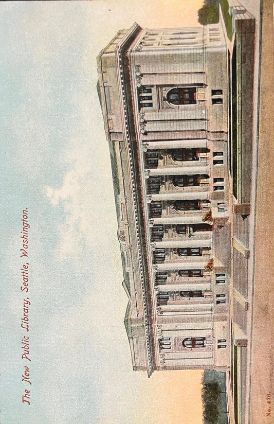 The New Public Library, Seattle, Washington - No. 476 - Printed in Germany - Vintage Library Postcard