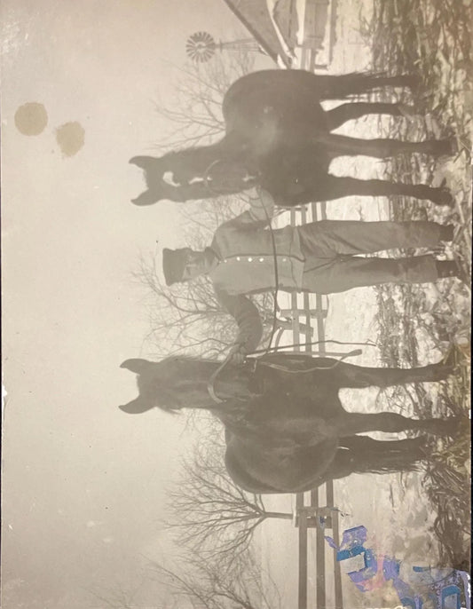 RPPC - Man in Uniform with a Team of Horses - Real Photo postcard