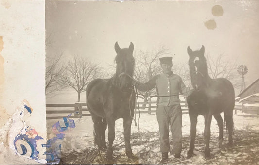 RPPC - Man in Uniform with a Team of Horses - Real Photo postcard