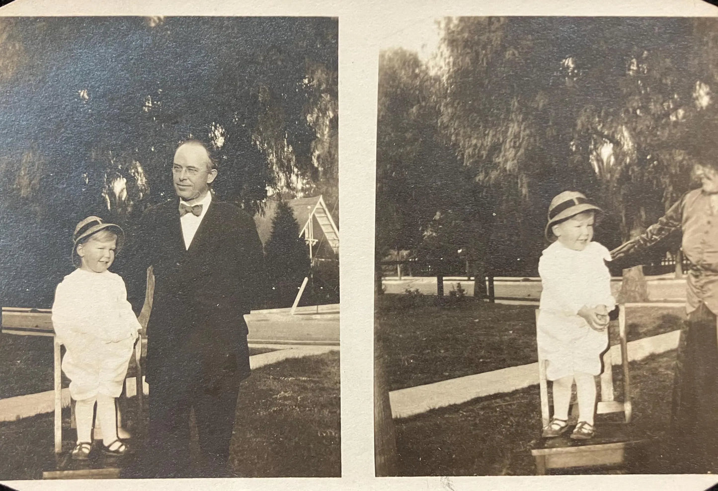 RPPC - Father and Mother with Toddler in Summer White about 1915 - 2 Photos in one, Real Photo postcard