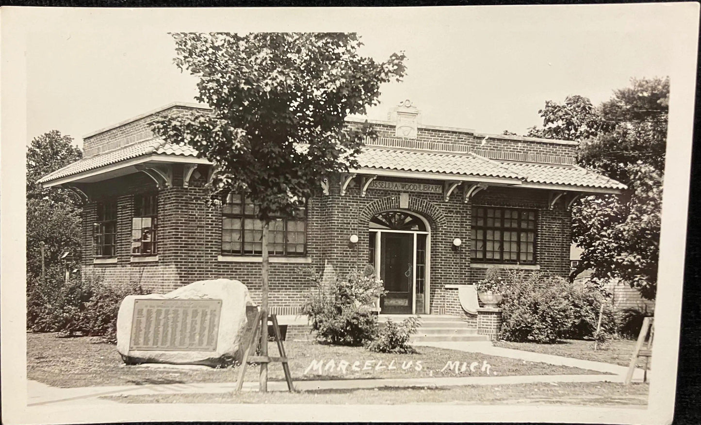 RPPC - Marcellus, Michigan ,1925- Vintage LibraryReal Photo Postcard