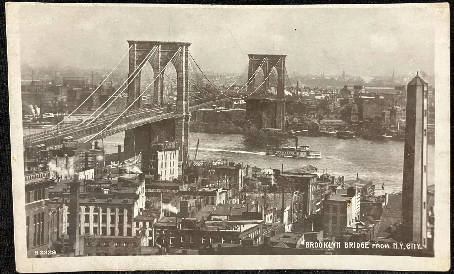 RPPC - 1907 Brooklyn Bridge from New York City, New York - Vintage Bridge Postcard 1908