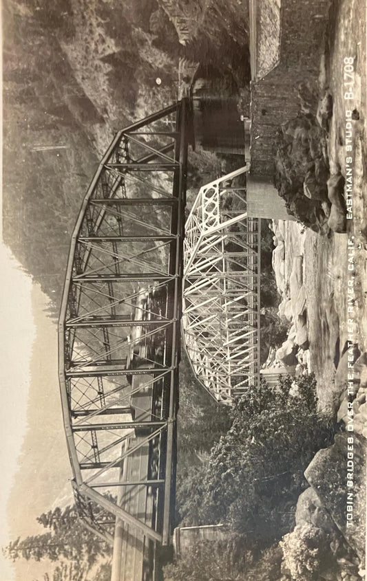 RPPC - Tobin Bridges over the Feather River, Train on Bridge, California Eastman's Studio - Vintage Postcard