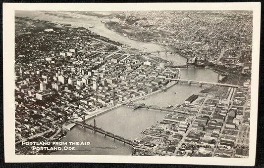 RPPC - Portland River Bridges from the Air, Portland, Oregon - Vintage Park Postcard