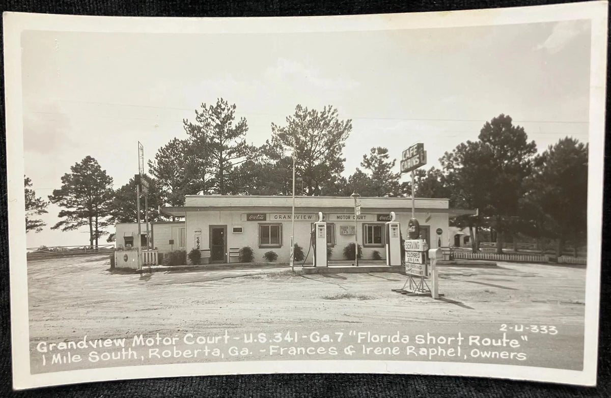 RPPC- Grandview Motor Court,  Roberta, Georgia -  Vintage Gas Station Postcard
