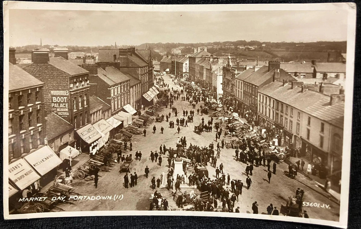 RPPC - Market Day, Portadown, Ireland in 1906 - Vintage Valentine & Co Postcard