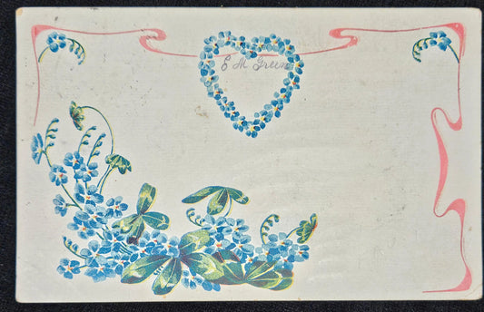 Monogramed With Forget Me Nots And Pink Border - Vintage postcard