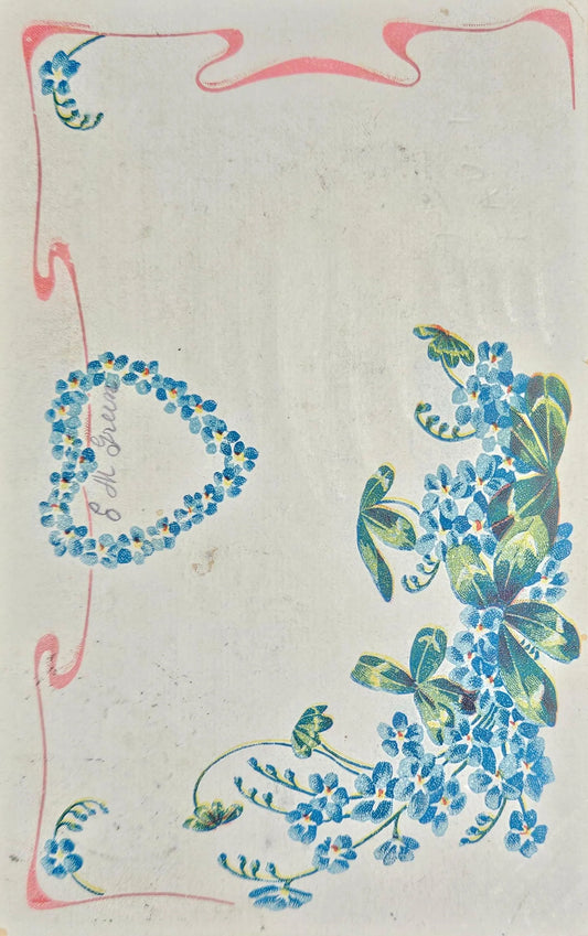 Monogramed With Forget Me Nots And Pink Border - Vintage postcard